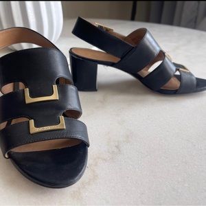 CALVIN KLEIN black leather Neda gladiator heeled sandals 7